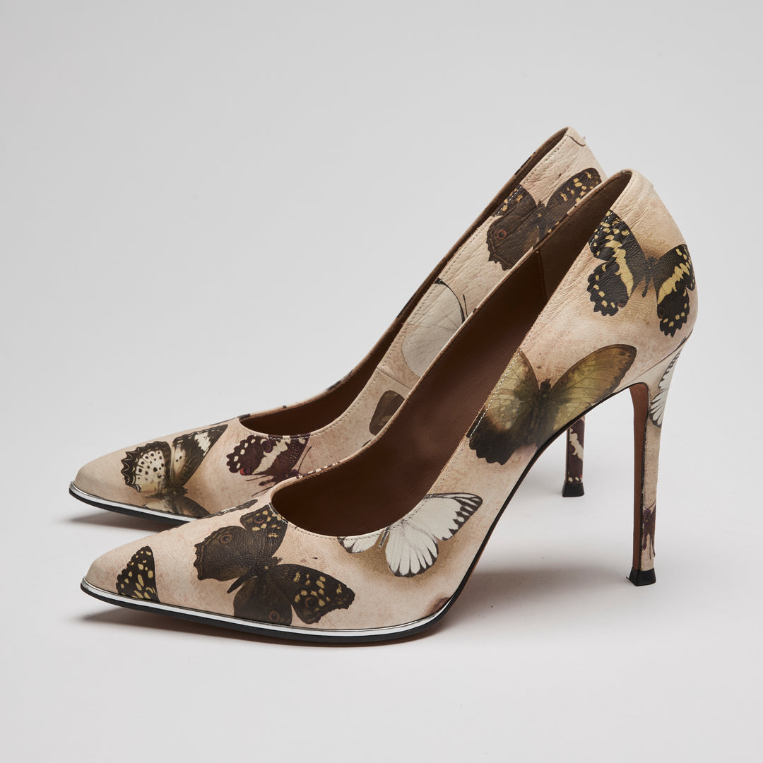 Givenchy Beige Calf Leather Lia Butterfly Print Pumps Size 40