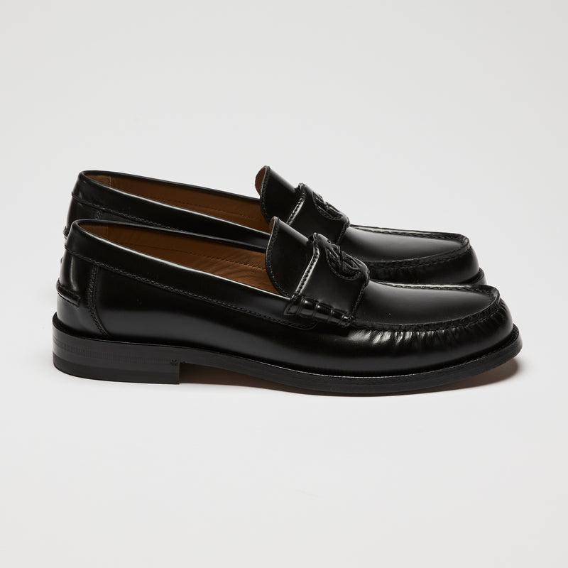Gucci Black Leather Interlocking G Loafers Size 39.5