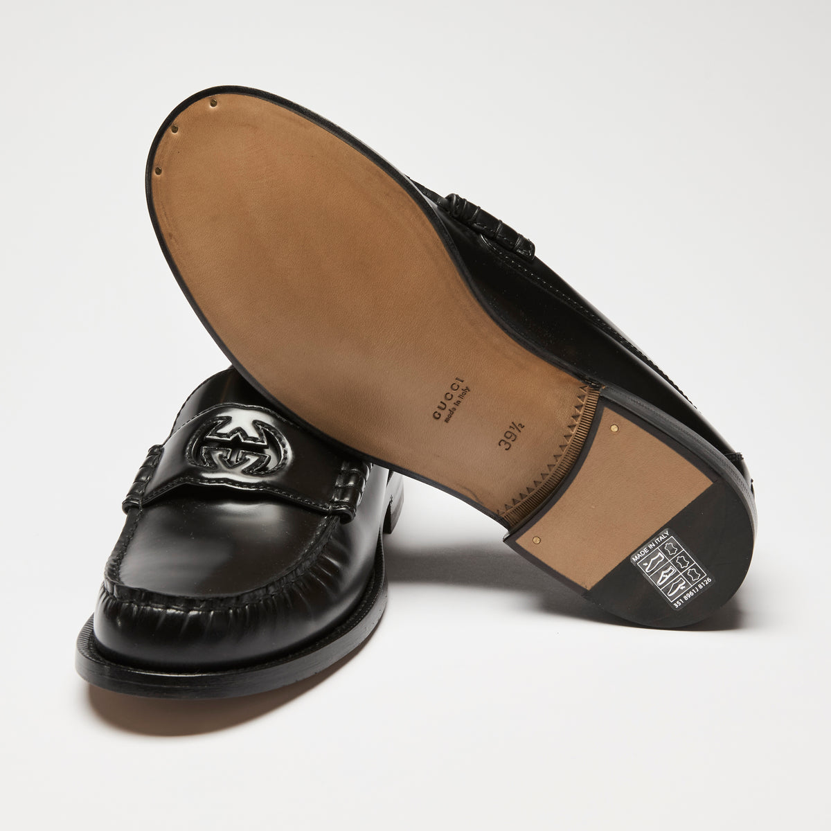 Gucci Black Leather Interlocking G Loafers Size 39.5