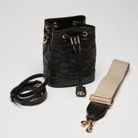 Gucci Black Embossed GG Monogram Leather Bucket Bag