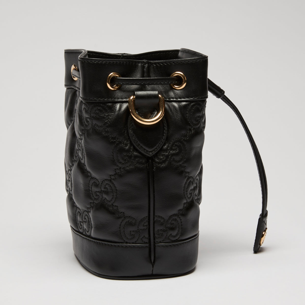 Gucci Black Embossed GG Monogram Leather Bucket Bag