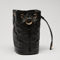 Gucci Black Embossed GG Monogram Leather Bucket Bag
