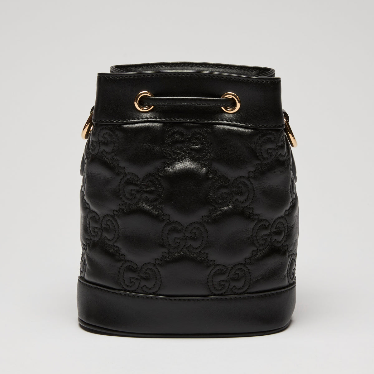 Gucci Black Embossed GG Monogram Leather Bucket Bag