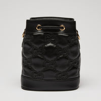 Gucci Black Embossed GG Monogram Leather Bucket Bag