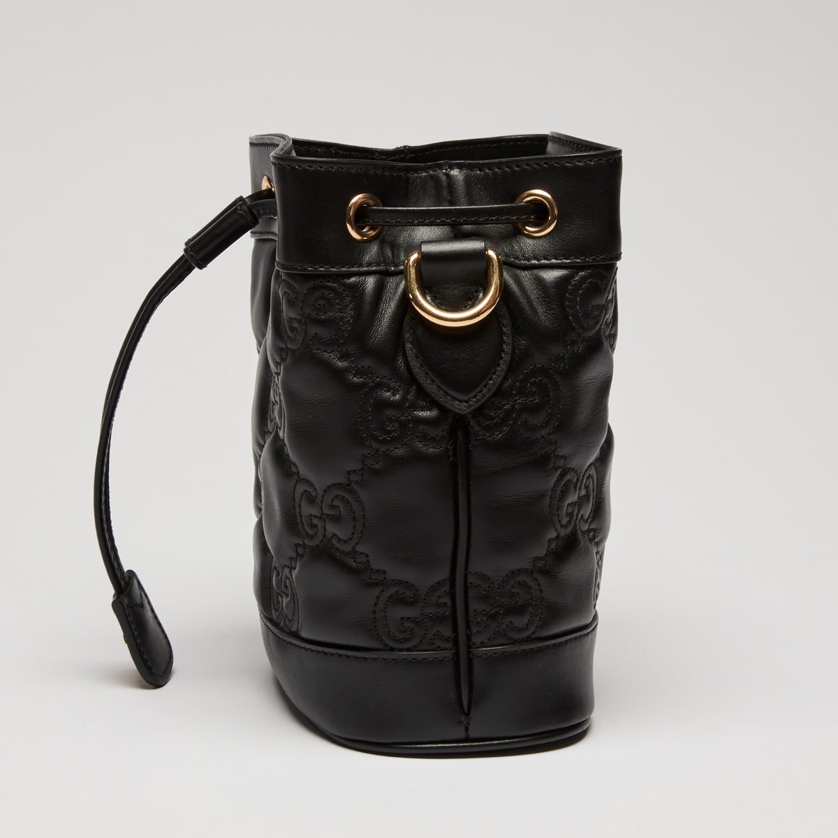 Gucci Black Embossed GG Monogram Leather Bucket Bag