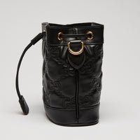 Gucci Black Embossed GG Monogram Leather Bucket Bag