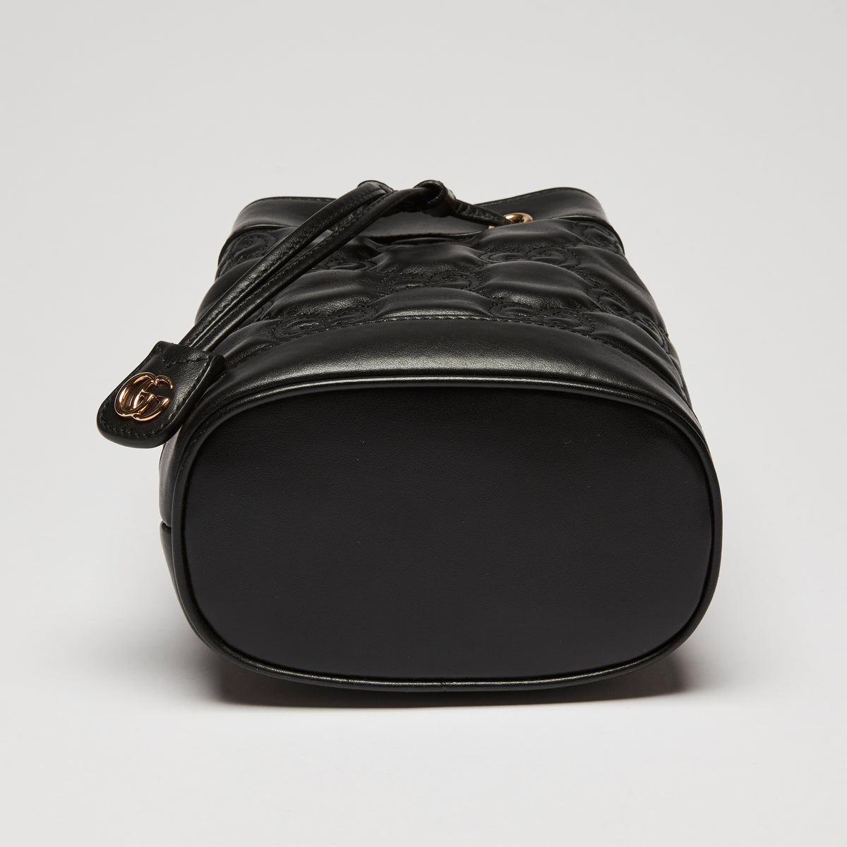 Gucci Black Embossed GG Monogram Leather Bucket Bag