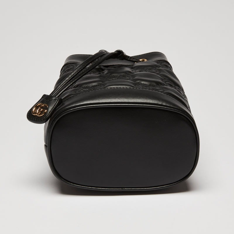 Gucci Black Embossed GG Monogram Leather Bucket Bag