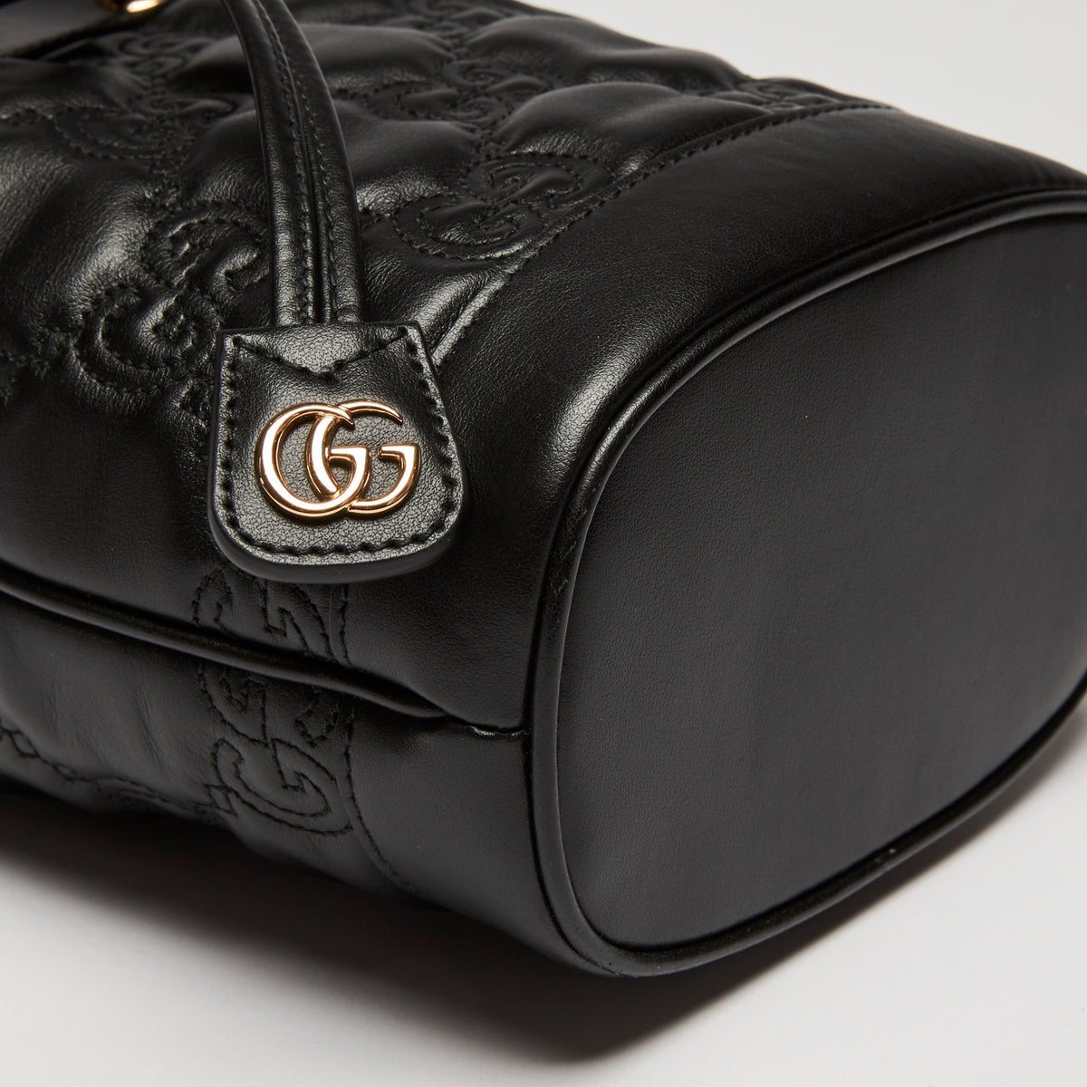 Gucci Black Embossed GG Monogram Leather Bucket Bag
