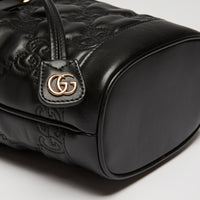 Gucci Black Embossed GG Monogram Leather Bucket Bag