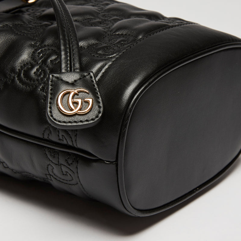 Gucci Black Embossed GG Monogram Leather Bucket Bag