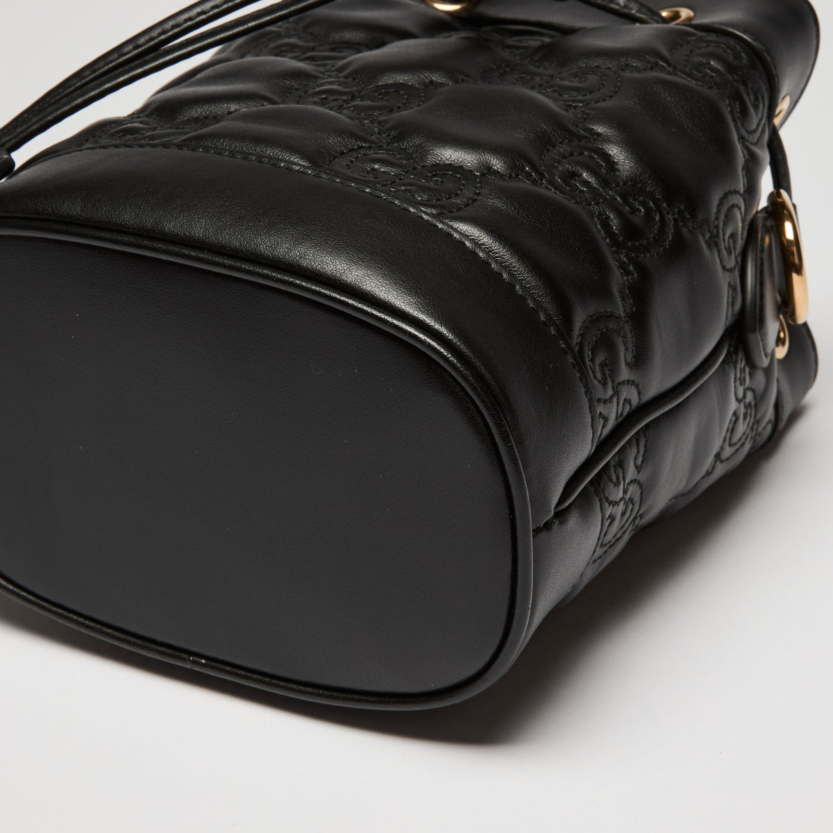 Gucci Black Embossed GG Monogram Leather Bucket Bag