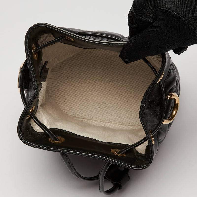 Gucci Black Embossed GG Monogram Leather Bucket Bag
