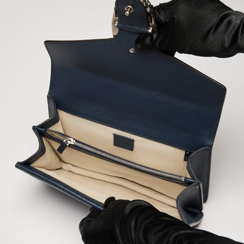 Gucci Navy Grained Leather Medium Dionysus Shoulder Bag