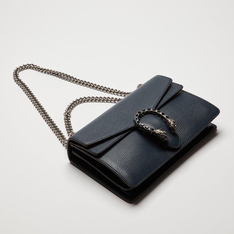 Gucci Navy Grained Leather Medium Dionysus Shoulder Bag