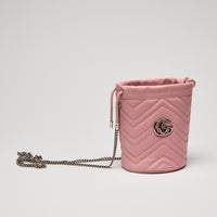 Gucci Pink Grained Leather Chevron Bucket Bag