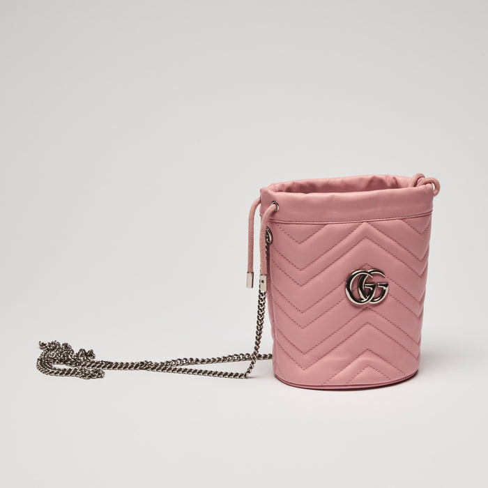 Gucci Pink Grained Leather Chevron Bucket Bag