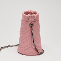 Gucci Pink Grained Leather Chevron Bucket Bag
