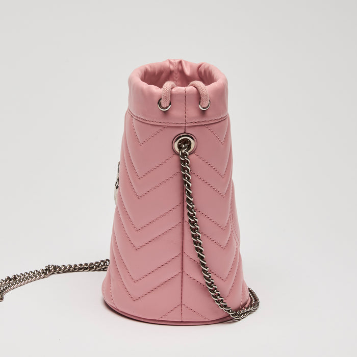 Gucci Pink Grained Leather Chevron Bucket Bag