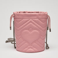 Gucci Pink Grained Leather Chevron Bucket Bag