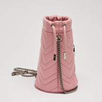Gucci Pink Grained Leather Chevron Bucket Bag