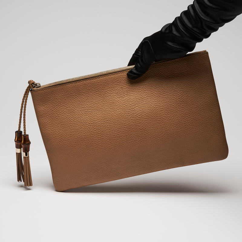 Gucci Tan Grained Leather Clutch