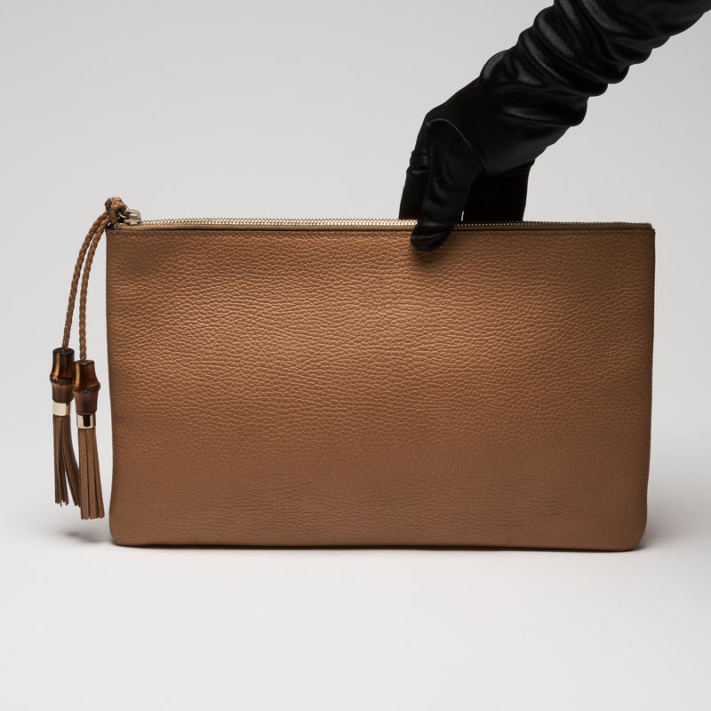 Gucci Tan Grained Leather Clutch