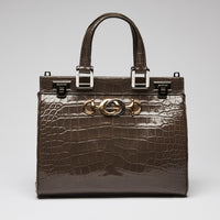 Gucci Grey Crocodile Leather Zumi Medium Top Handle Bag