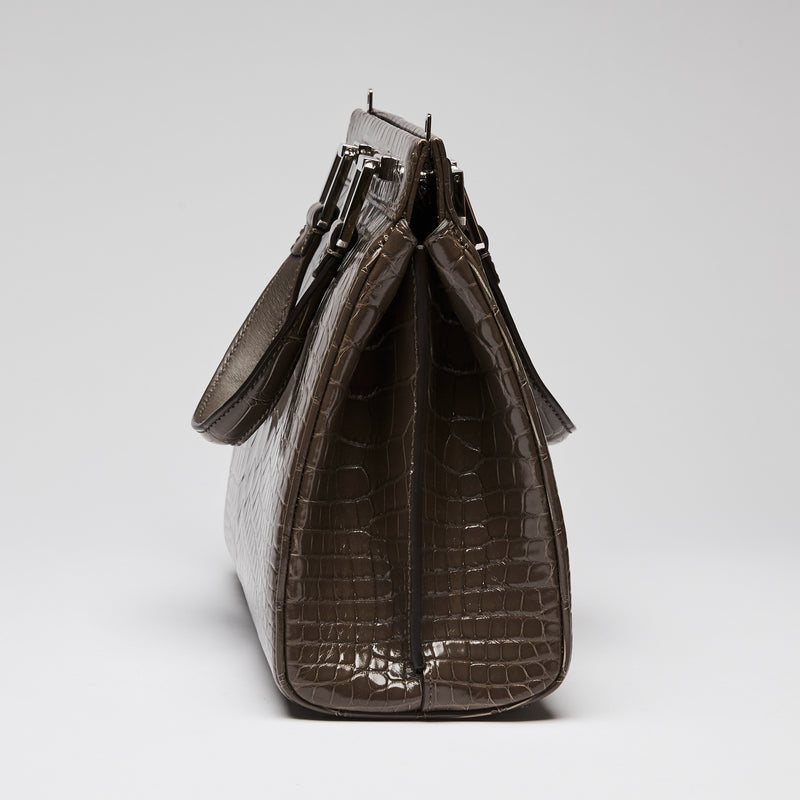 Gucci Grey Crocodile Leather Zumi Medium Top Handle Bag