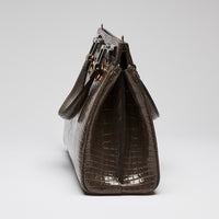 Gucci Grey Crocodile Leather Zumi Medium Top Handle Bag