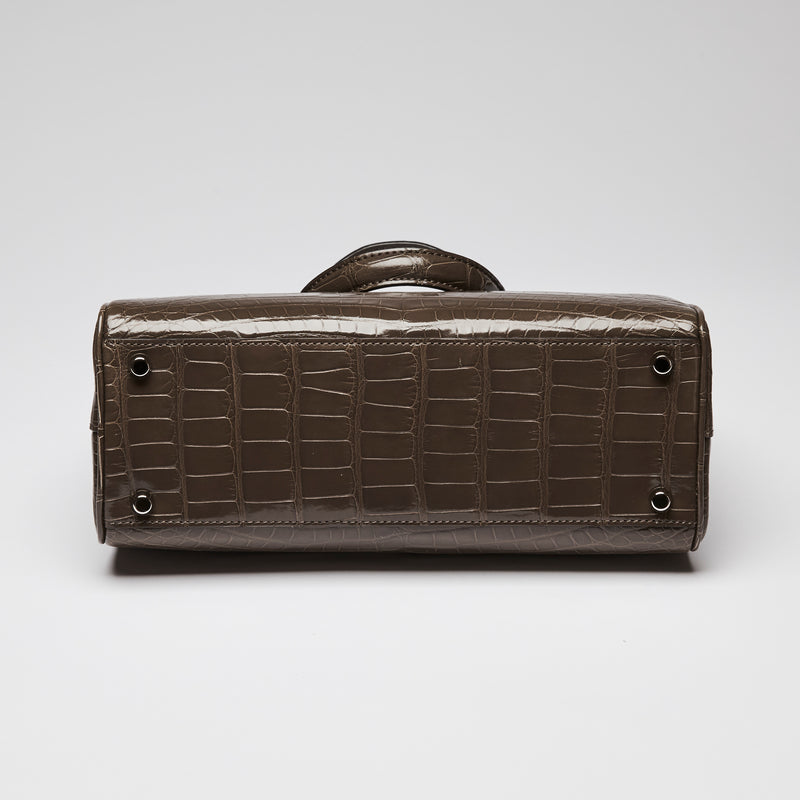Gucci Grey Crocodile Leather Zumi Medium Top Handle Bag