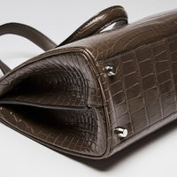 Gucci Grey Crocodile Leather Zumi Medium Top Handle Bag