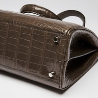 Gucci Grey Crocodile Leather Zumi Medium Top Handle Bag