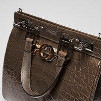 Gucci Grey Crocodile Leather Zumi Medium Top Handle Bag
