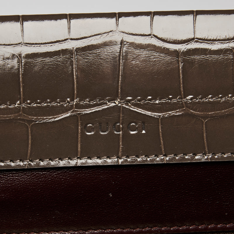 Gucci Grey Crocodile Leather Zumi Medium Top Handle Bag