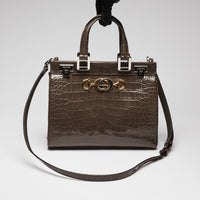 Gucci Grey Crocodile Leather Zumi Medium Top Handle Bag