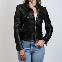 Gucci Black Nappa Leather Jacket with GG Embossed Shoulders and Sleeves Size 40