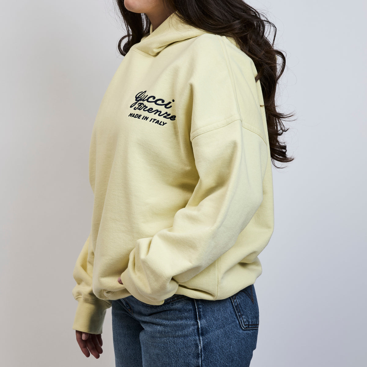 Gucci Yellow/Green Hoodie with Navy Logo Size S