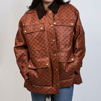 Gucci Orange Monogram Canvas Jacket with Fur Collar Size 42
