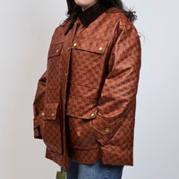 Gucci Orange Monogram Canvas Jacket with Fur Collar Size 42