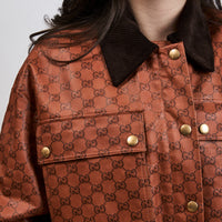 Gucci Orange Monogram Canvas Jacket with Fur Collar Size 42