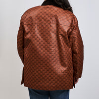 Gucci Orange Monogram Canvas Jacket with Fur Collar Size 42