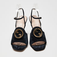 Gucci Navy Suede Blondie Ankle Strap Sandals Size 39.5