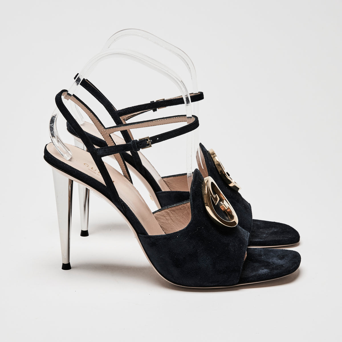 Gucci Navy Suede Blondie Ankle Strap Sandals Size 39.5