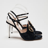 Gucci Navy Suede Blondie Ankle Strap Sandals Size 39.5