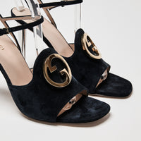 Gucci Navy Suede Blondie Ankle Strap Sandals Size 39.5
