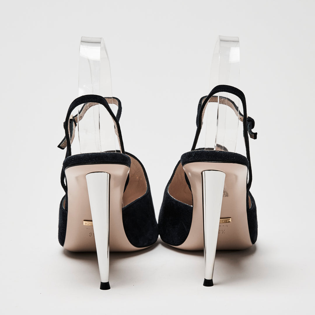 Gucci Navy Suede Blondie Ankle Strap Sandals Size 39.5