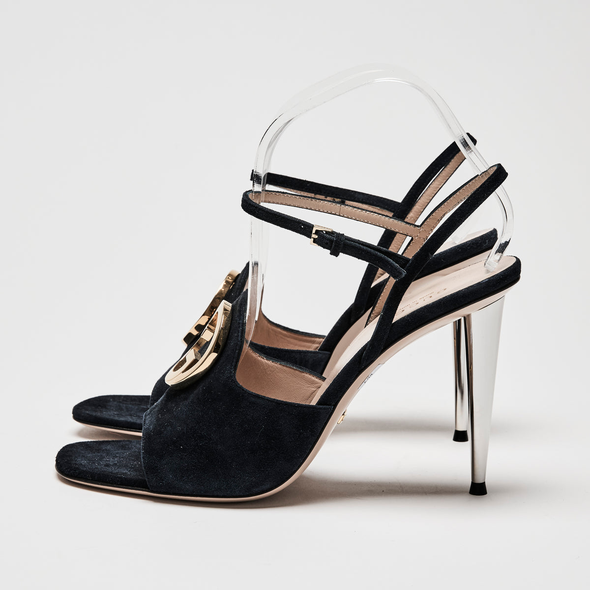 Gucci Navy Suede Blondie Ankle Strap Sandals Size 39.5