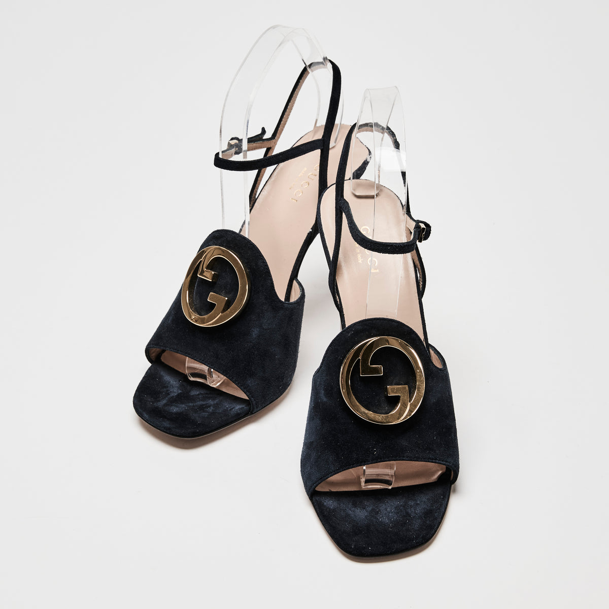 Gucci Navy Suede Blondie Ankle Strap Sandals Size 39.5