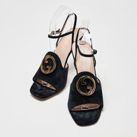 Gucci Navy Suede Blondie Ankle Strap Sandals Size 39.5